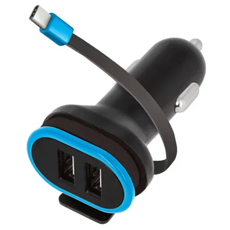 Incarcator Auto 3A cu 2XUSB A + Cablu USB-C 0.2M