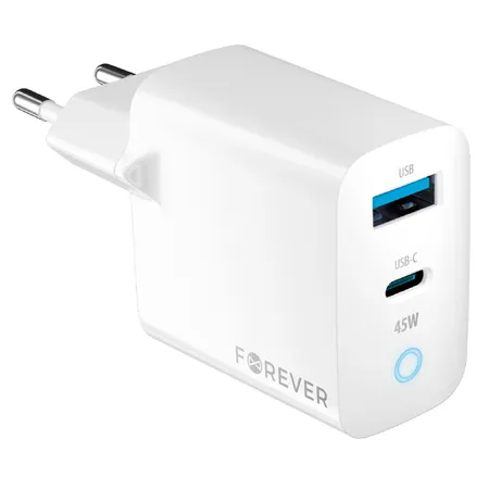 Incarcator Retea USB-C + USB A Fast Charging 45W - Alb