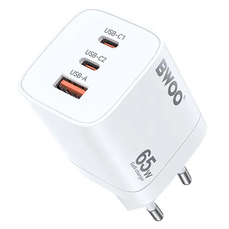 Incarcator Retea Pd+Qc 2XUSB-C + USB-A 3.0 Pd 2.4A 65W - Alb