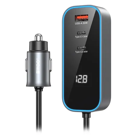 Incarcator Auto 30W Pd 2X USB-C + 1X USB A - Negru