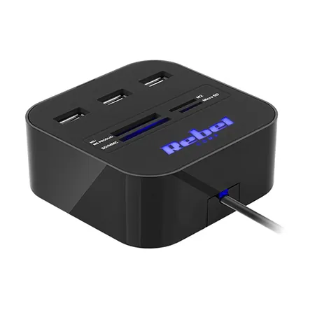 Hub 3X USB 2.0 si Cititor Card SD/Microsd Rebel