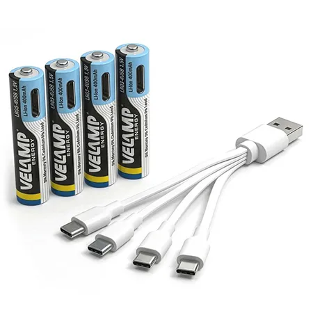Set 4 Acumulatori LR03 AAA 400MAH cu Incarcare Tip C Velamp