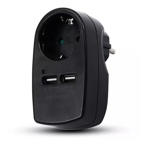 Adaptor Priza 16A 3680W + 2USB 2.1A - Negru