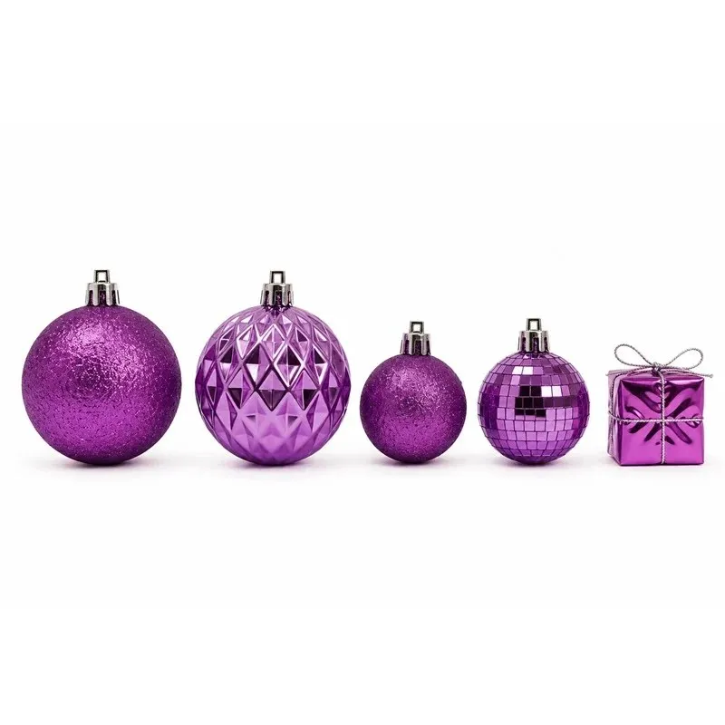 Set ornamente plastic de Craciun violet, 30 buc.