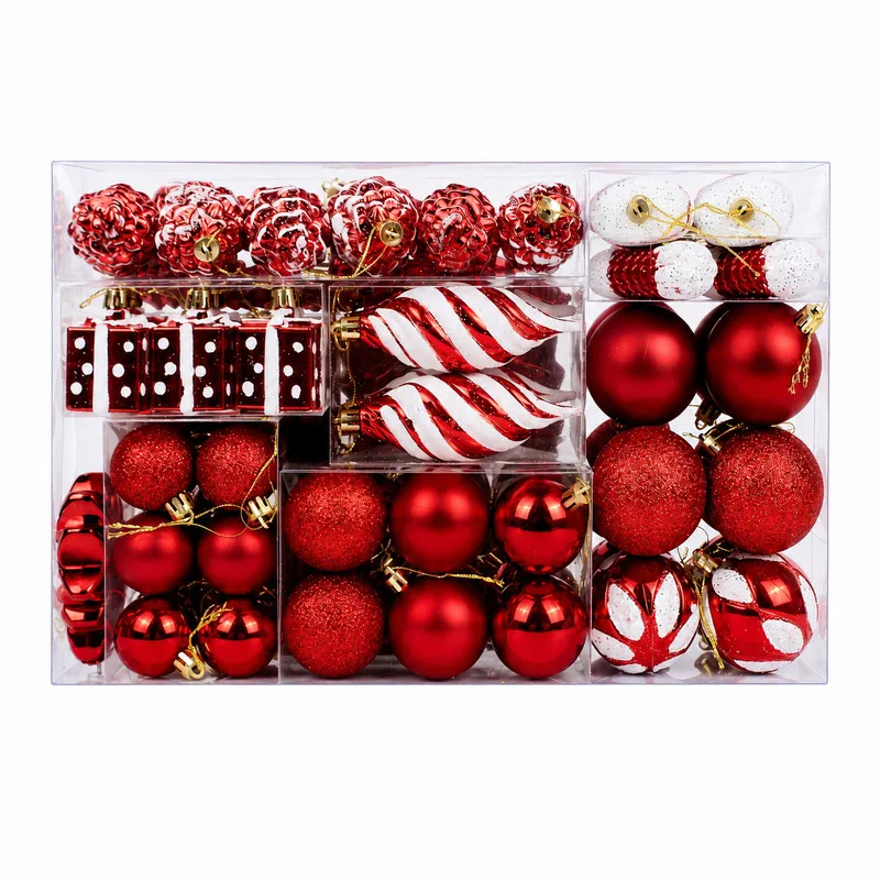 Set Ornamente Diversificate de Craciun / Rosu - 72P.