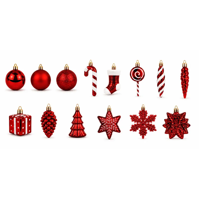 Set Ornamente Diversificate de Craciun / Rosu - 72P.