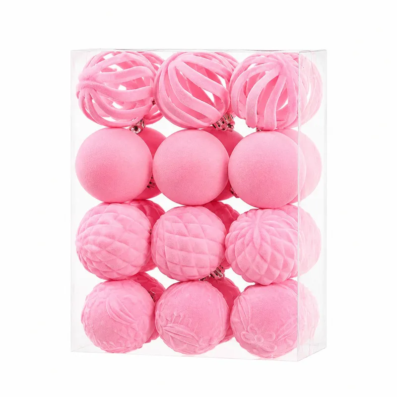 Set Ornamente Catifelate de Craciun / Roz - 24P.