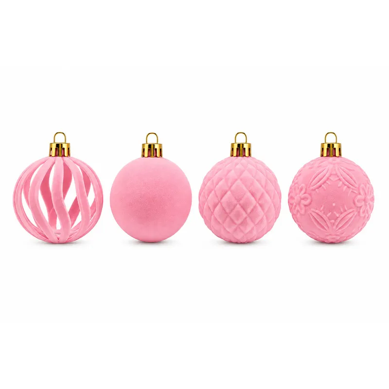 Set Ornamente Catifelate de Craciun / Roz - 24P.