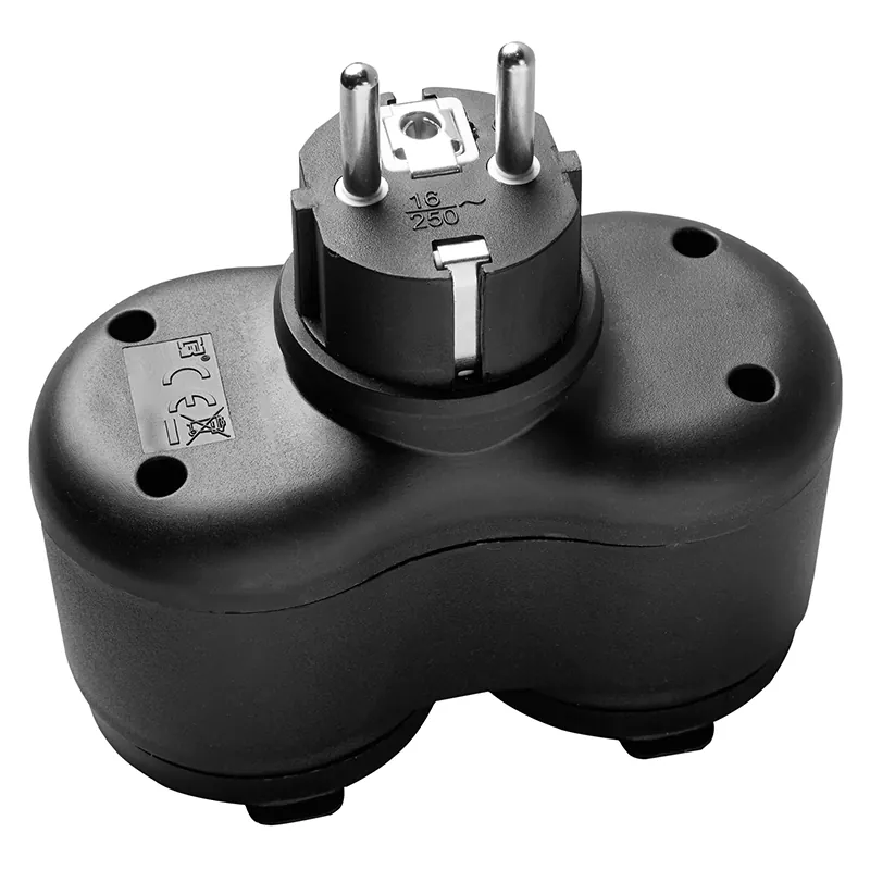 Adaptor 2 Cai IP44 16A Max 3500W - Negru