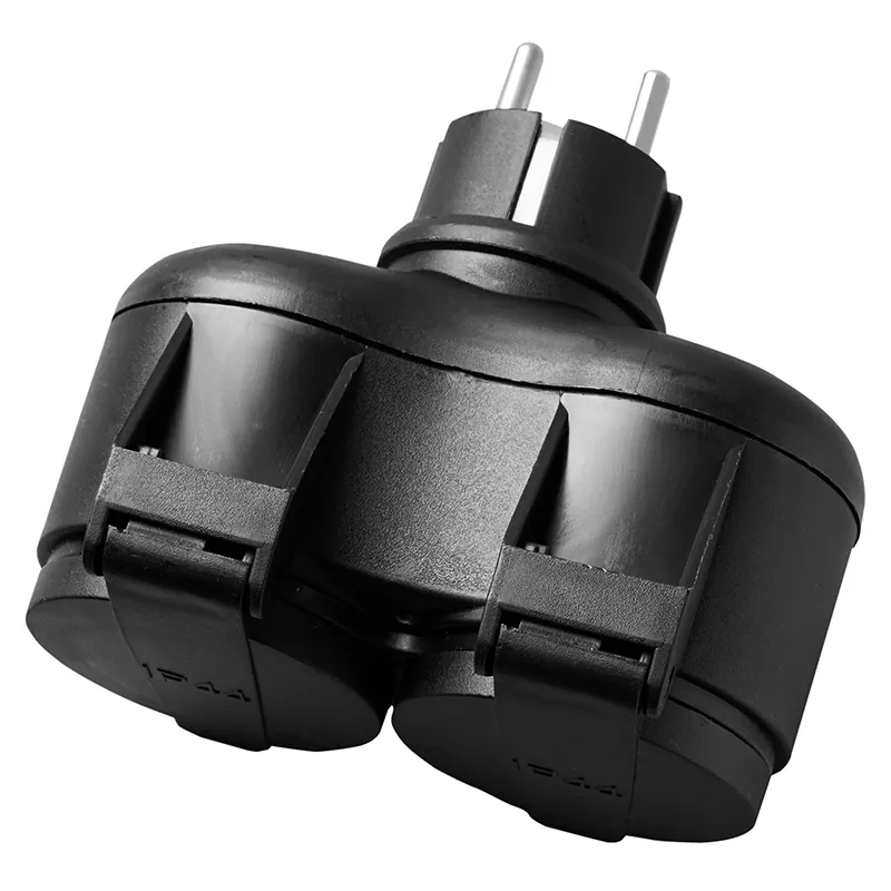 Adaptor 2 Cai IP44 16A Max 3500W - Negru