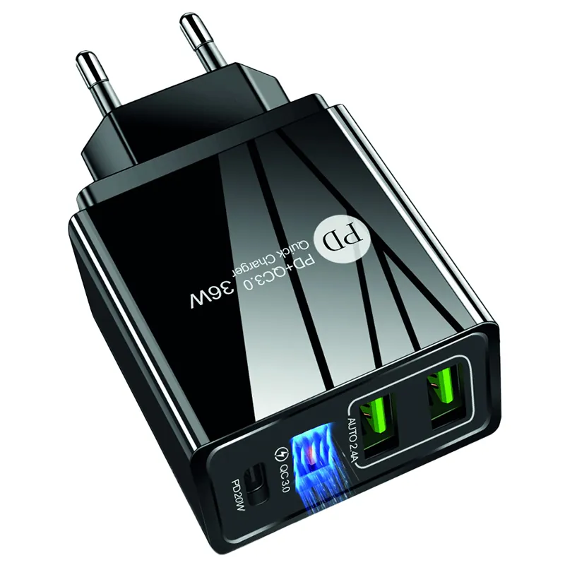 Incarcator Retea Fast Charge + QC 3.0 PD 2.4A 36W - Negru