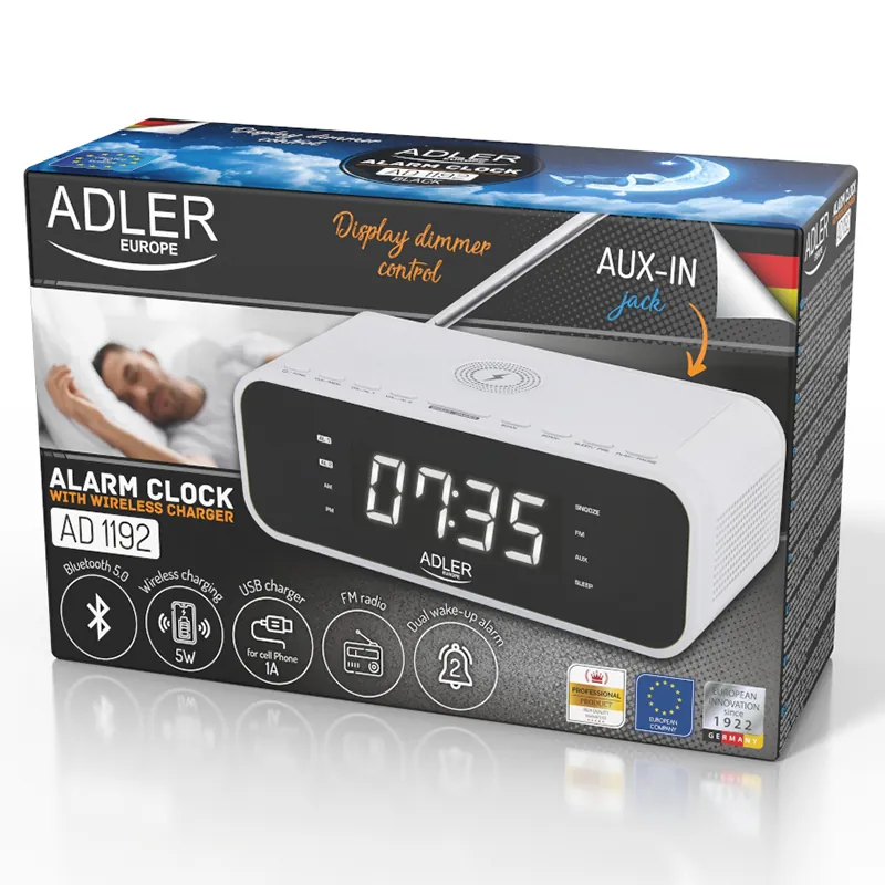 Radio cu Ceas Incarcare Wireless AD 1192 Alb Adler