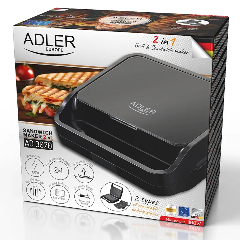 Sandwich Maker 2 in 1 AD 3070 Negru Adler