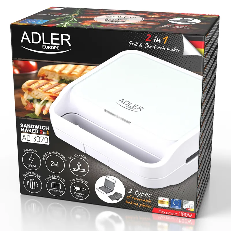 Sandwich Maker 2 in 1 AD 3070 Alb Adler