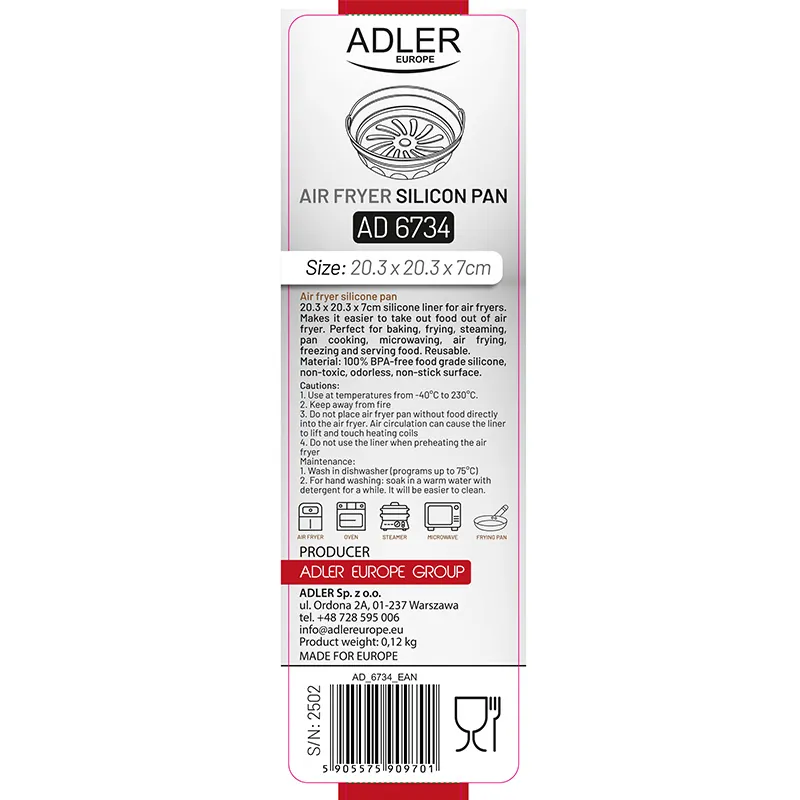 Forma de Copt Silicon Rotunda Air Fryer Adler