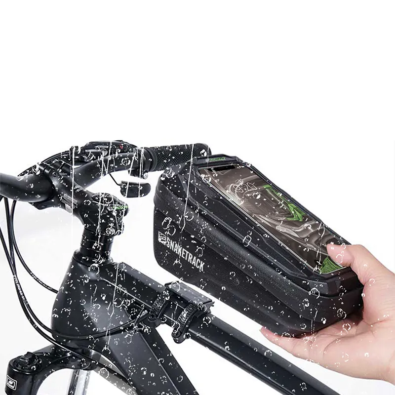 Geanta Bicicleta cu Suport Telefon Prindere pe Cadru - Negru