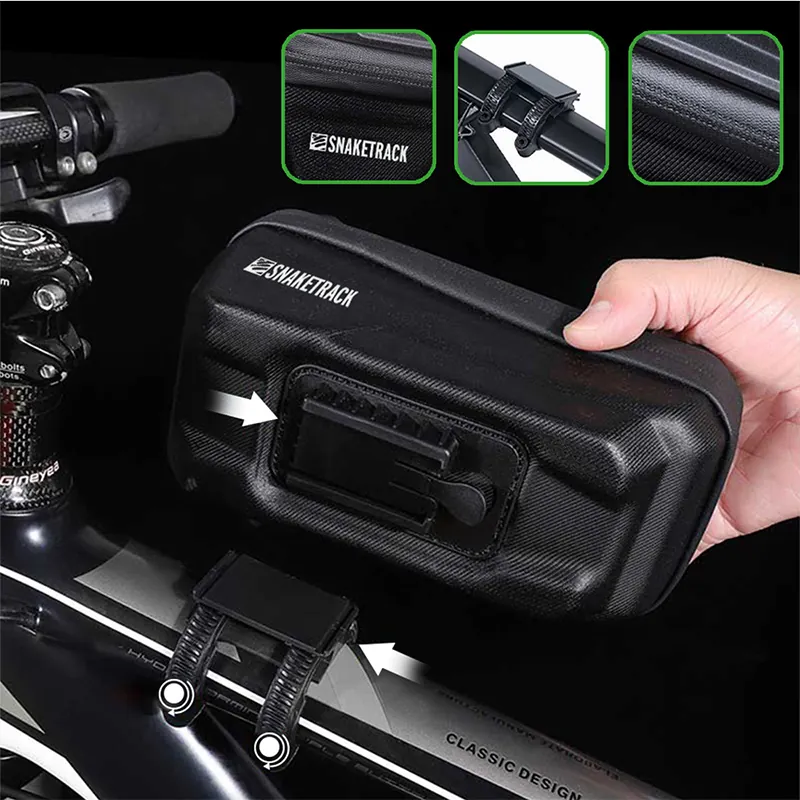 Geanta Bicicleta cu Suport Telefon Prindere pe Cadru - Negru