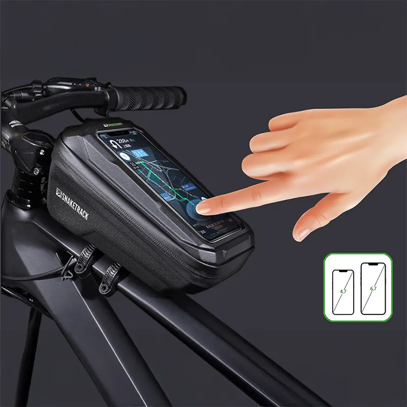 Geanta Bicicleta cu Suport Telefon Prindere pe Cadru - Negru