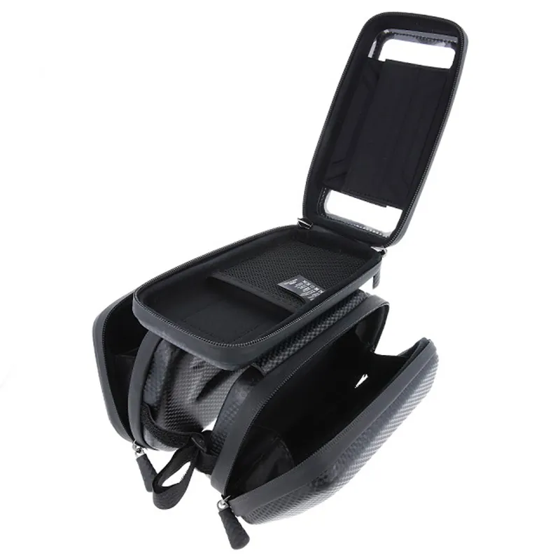 Geanta Bicicleta cu Suport Telefon Prindere pe Cadru IP54 - Negru
