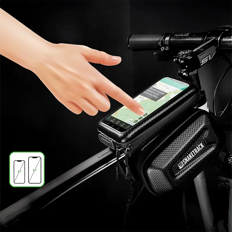 Geanta Bicicleta cu Suport Telefon Prindere pe Cadru IP54 - Negru