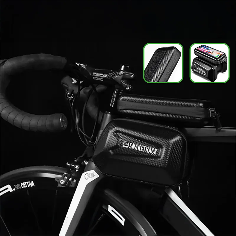 Geanta Bicicleta cu Suport Telefon Prindere pe Cadru IP54 - Negru
