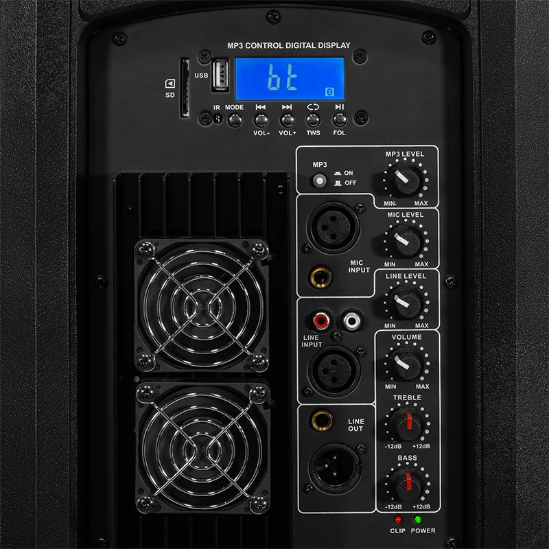 Boxa Activa 250W RMS 2X15"/38CM + Tweeter 1.75" cu BT/USB/SD/FM