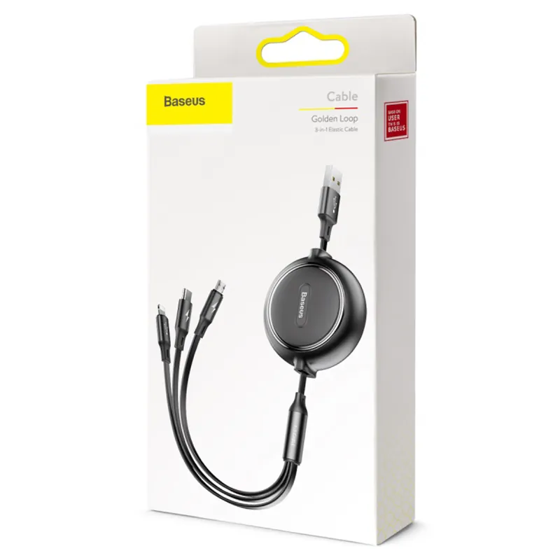 Cablu 3IN1  USB-USB-C-Micro USB-Lightning 1.2M 3.5A Retractabil