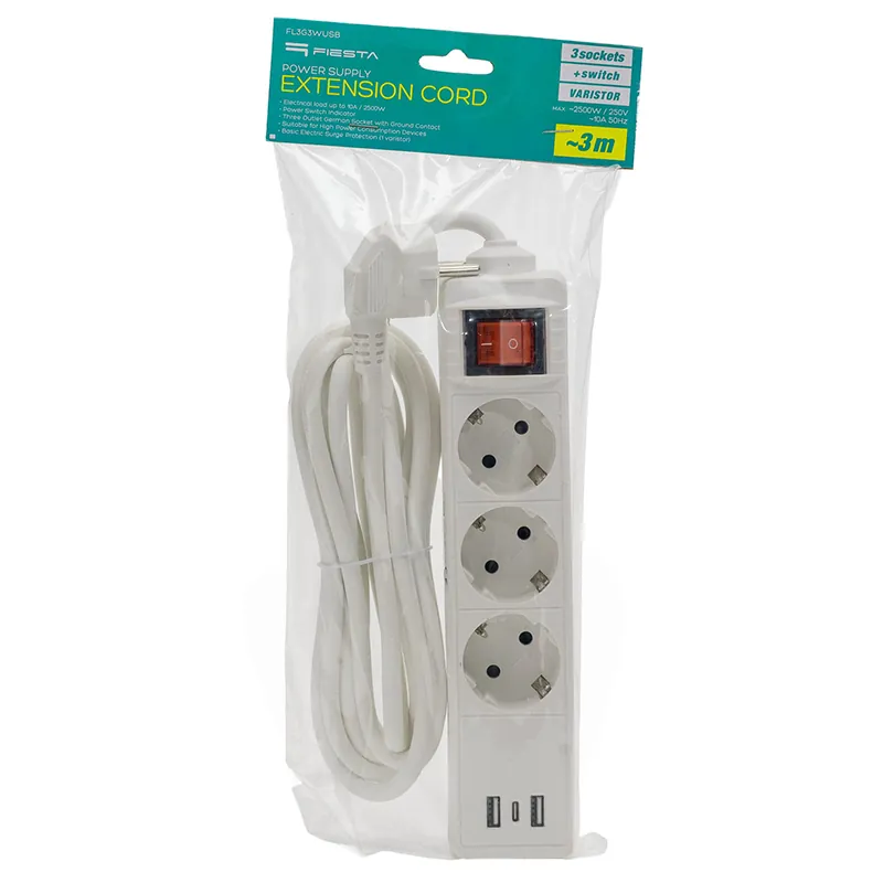 Prelungitor 3 Prize cu Intrerupator si USB 3M