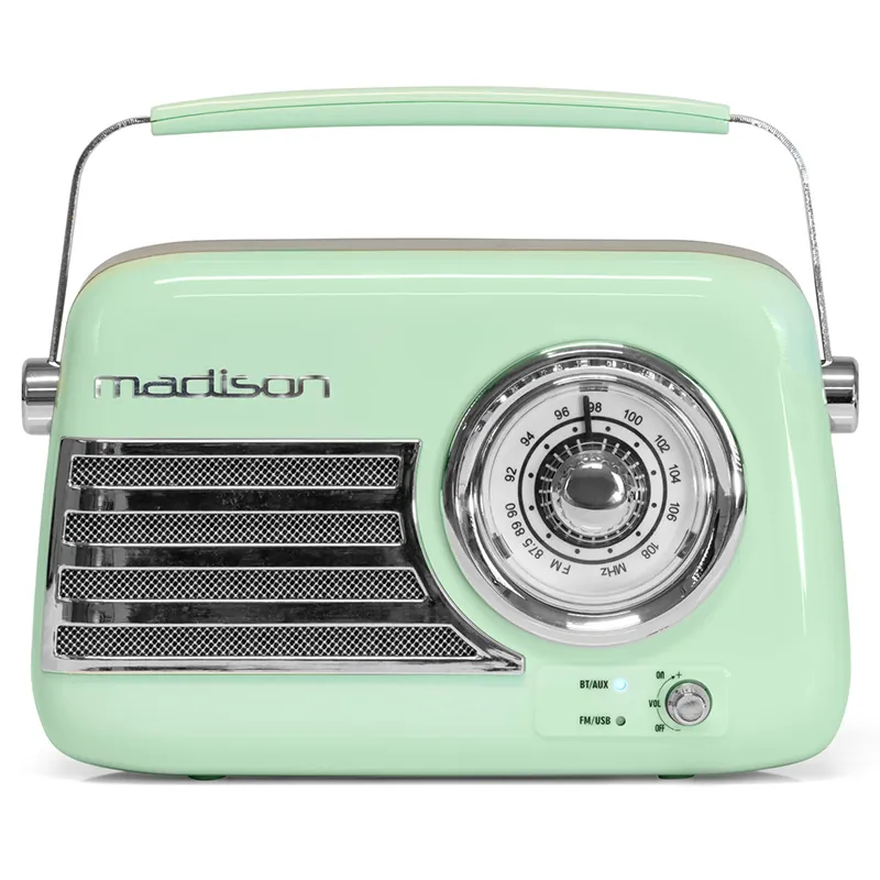 Radio FM Portabil Nostalgia 30W cu Functie BT/AUX -Verde Lucios