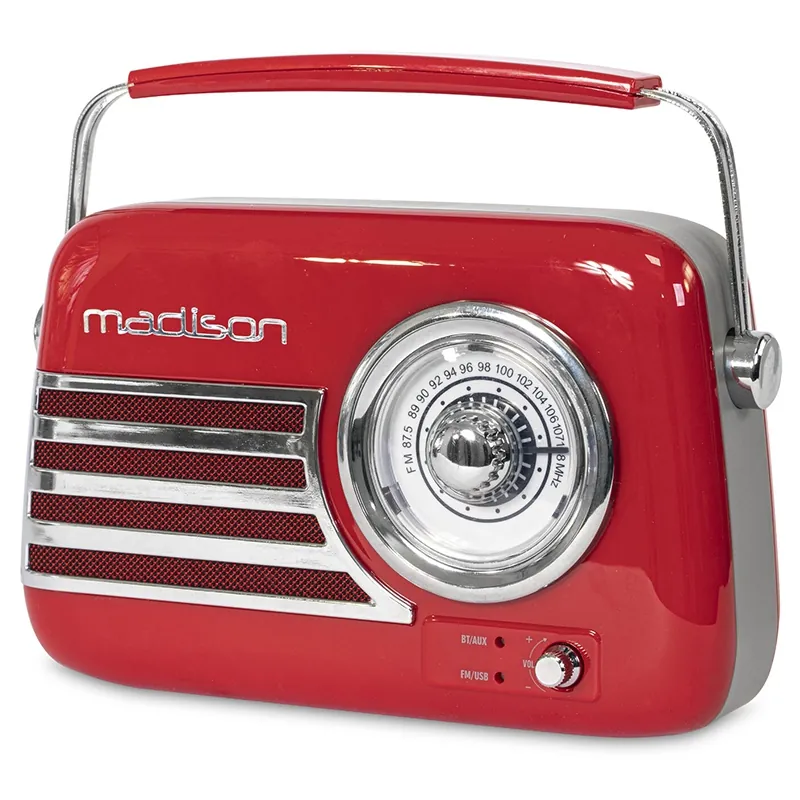 Radio FM Portabil Nostalgia 15W cu Functie Bluetooth/AUX - Rosu