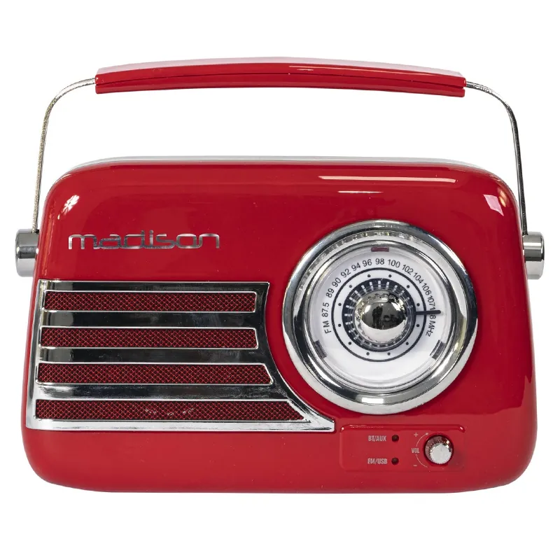 Radio FM Portabil Nostalgia 15W cu Functie Bluetooth/AUX - Rosu