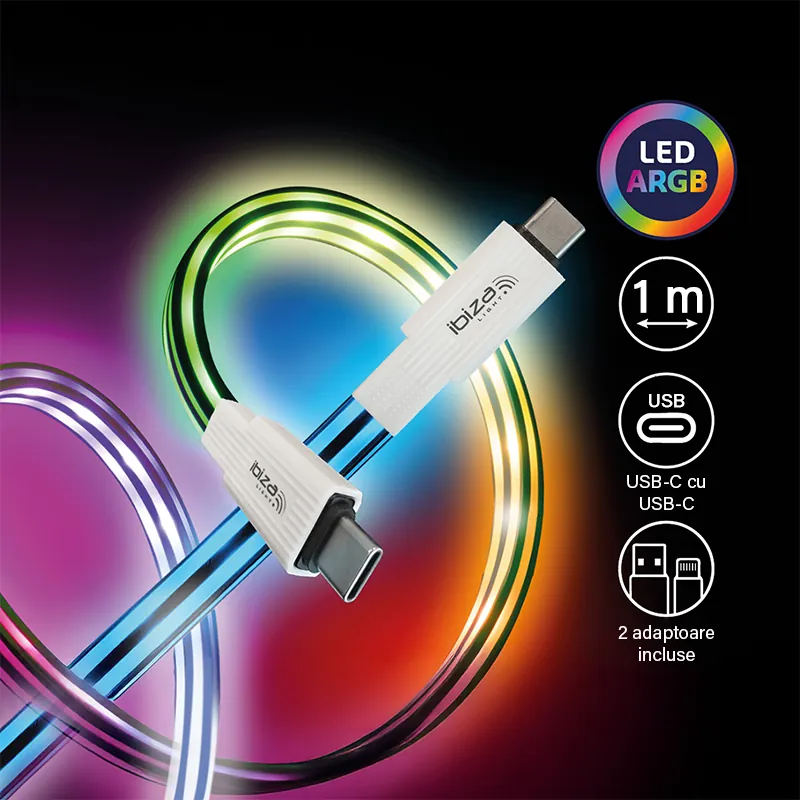 Cablu USB-C - USB-C Fast Charge 1M  Iluminat LED