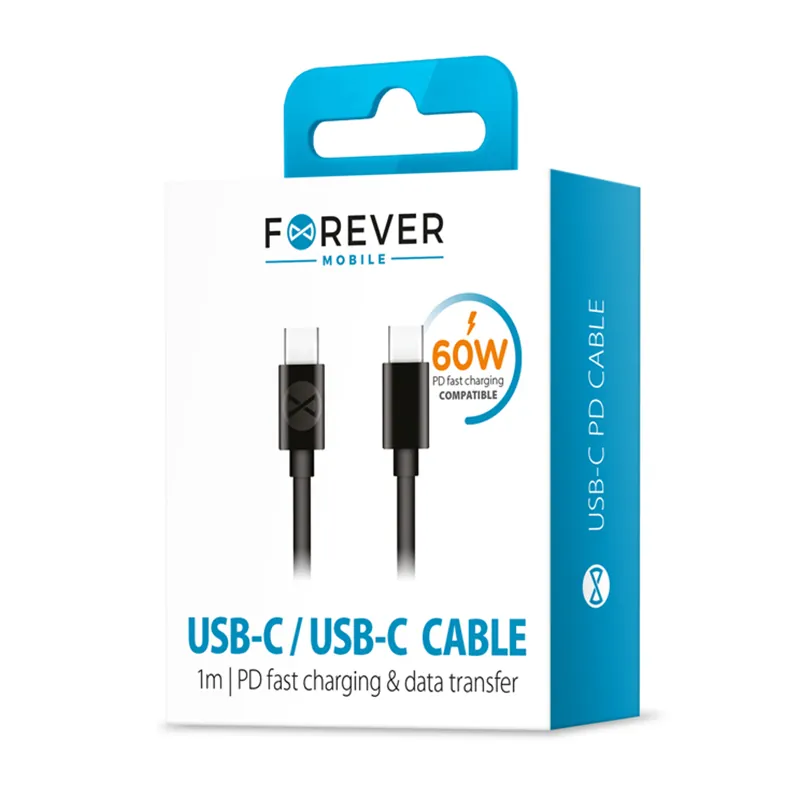 Cablu USB-C - USB-C 1M 60W - Negru
