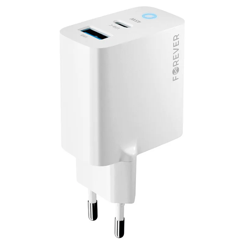 Incarcator Retea USB-C + USB A Fast Charging 45W - Alb