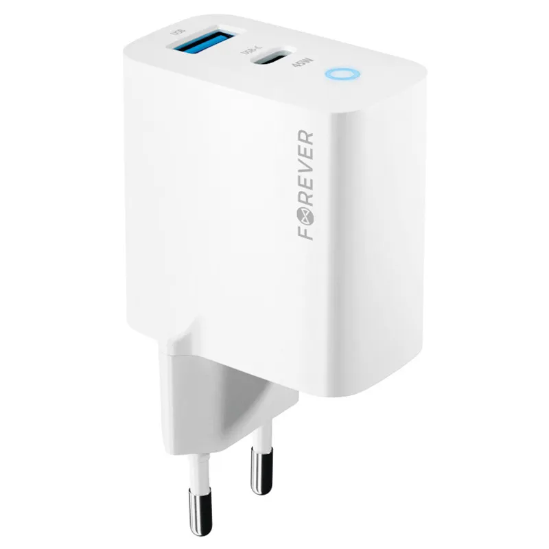 Incarcator Retea USB-C + USB A Fast Charging 45W - Alb