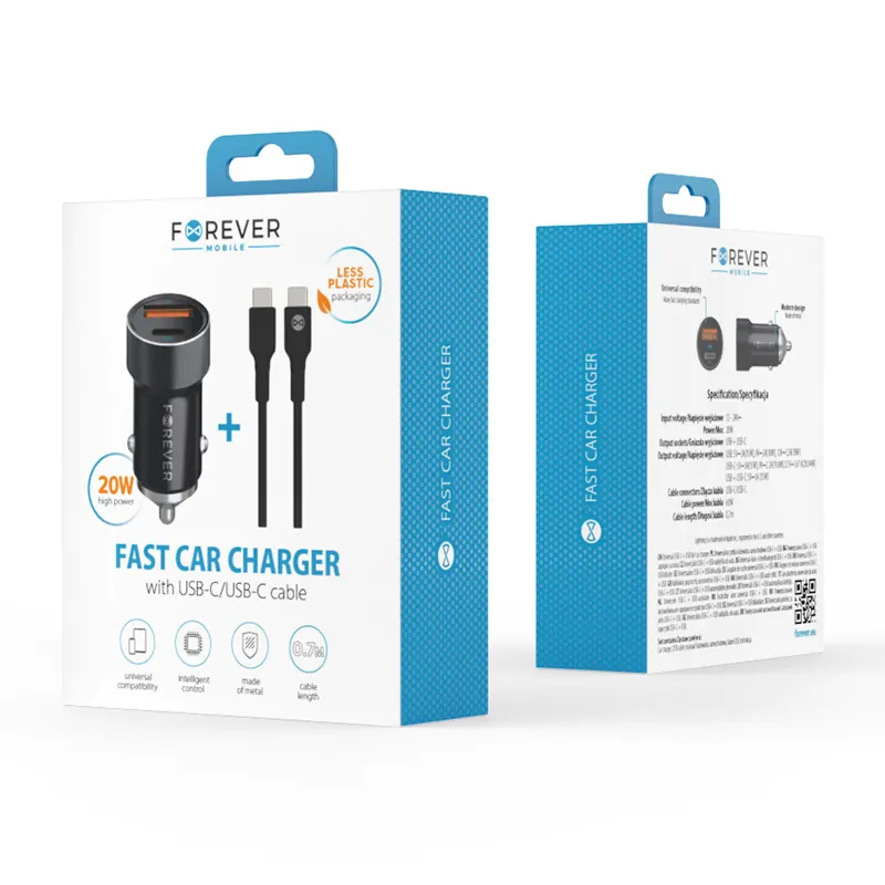 Incarcator Auto PD 1 X USB-C 20W si 1 X USB + Cablu USB-C 60W