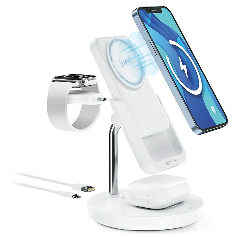 Statie Incarcare 5 in 1 cu Incarcare Wireless Magnetic - Alb