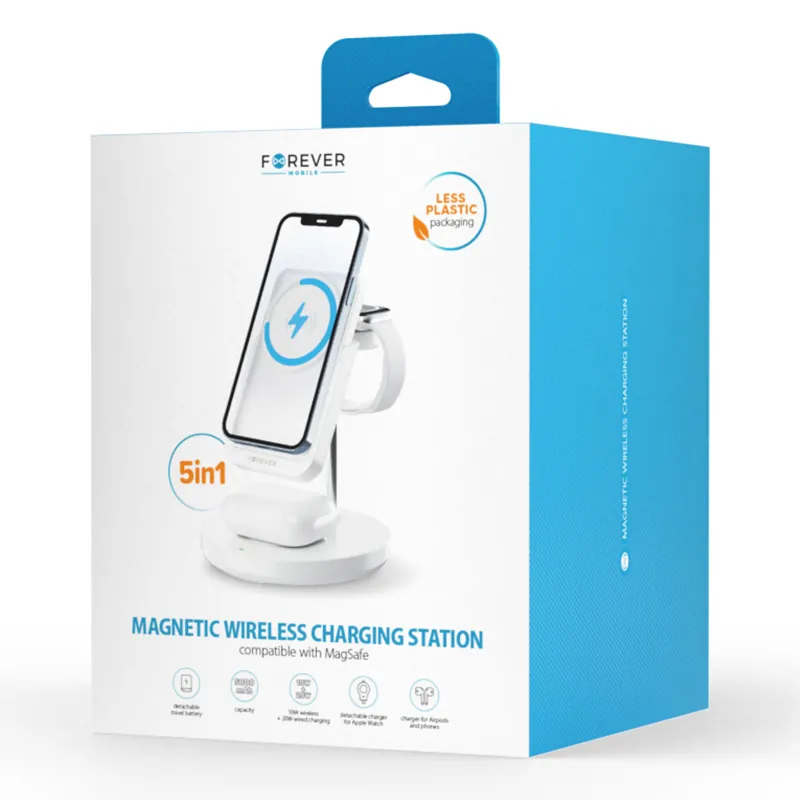 Statie Incarcare 5 in 1 cu Incarcare Wireless Magnetic - Alb