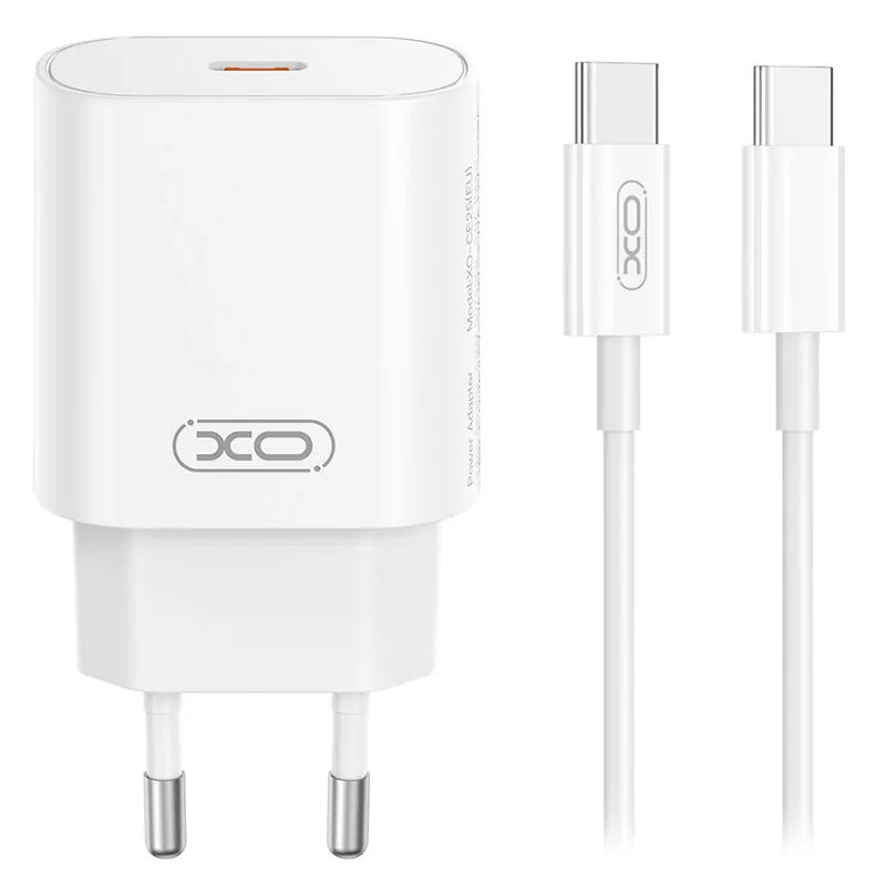Incarcator Retea PD 25W 3A USB Tip C + Cablu Tip C - Alb