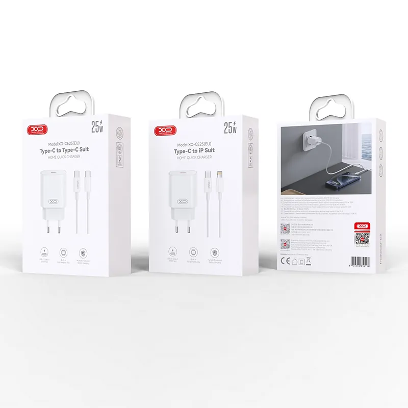 Incarcator Retea PD 25W 3A USB Tip C + Cablu Tip C - Alb