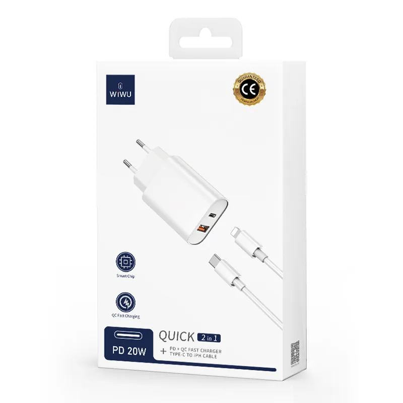 Incarcator Retea USB + USB-C PD QC 20W + Cablu Lightning -Negru