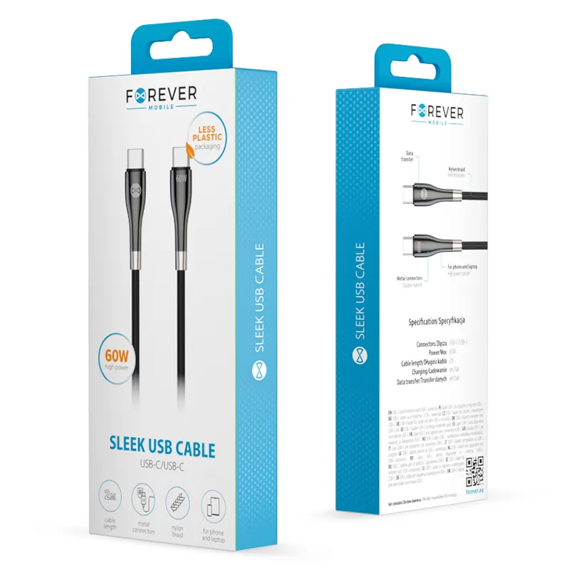 Cablu USB-C - USB C 2M 60W - Negru