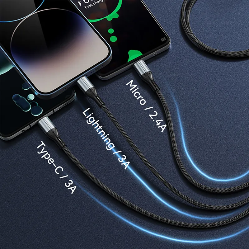 Cablu 3A 3IN1 USB la USB-C - Lightning - Micro USB