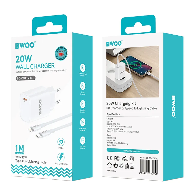 Incarcator Retea 20W USB C + Cablu Lightning