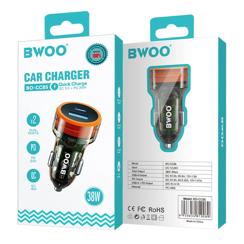 Incarcator Auto 38W QC 18W + PD 20W - Transparent