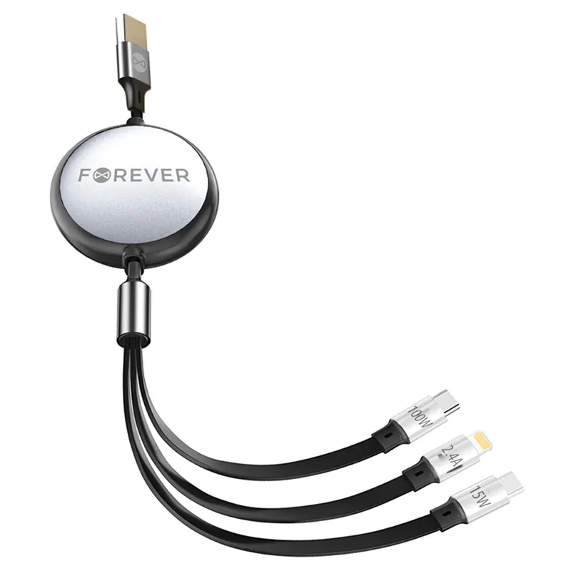 Cablu 3IN1 USB - Lightning + 2 X USB-C 1.2M - Negru