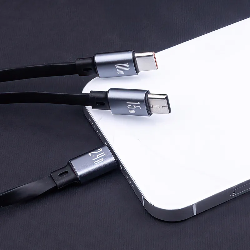 Cablu 3IN1 USB - Lightning + 2 X USB-C 1.2M - Negru