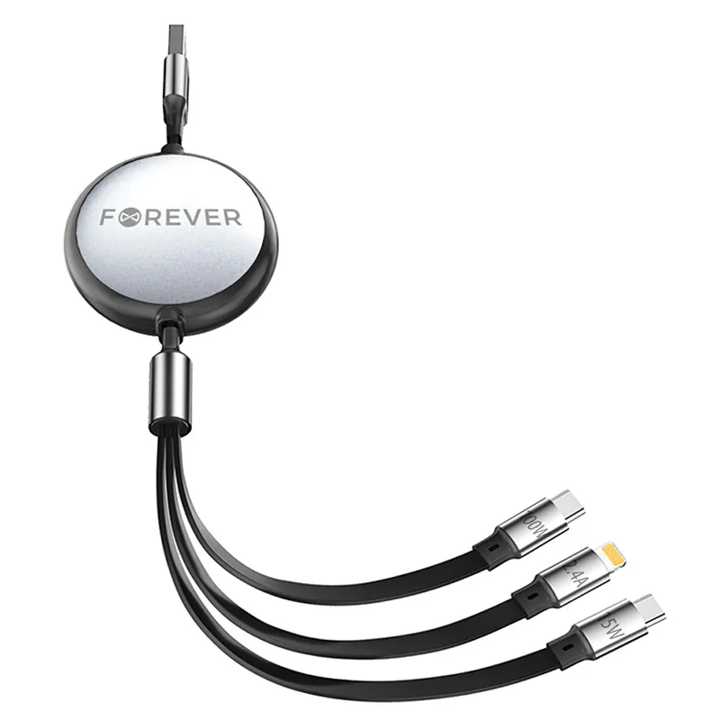 Cablu 3IN1 USB - Lightning + 2 X USB-C 1.2M - Negru
