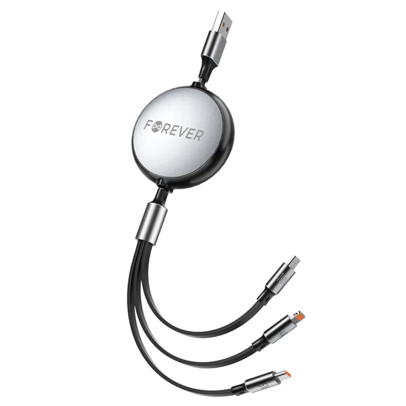 Cablu 3IN1 USB - Lightning + 2 X USB-C 1.2M - Negru