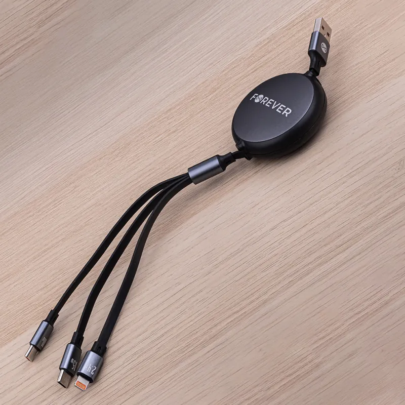 Cablu 3IN1 USB - Lightning + 2 X USB-C 1.2M - Negru